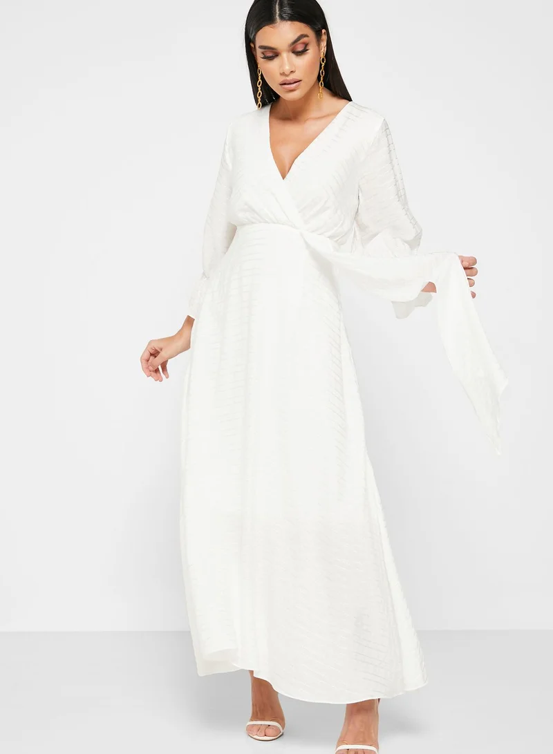 Wrap Front Textured Midi Dress