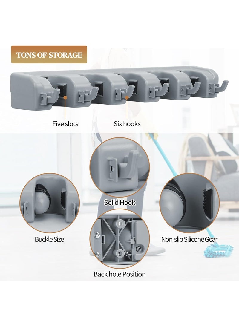 VIUAUAX xحامل ممسحة ومكنسة، منظم ممسحة ومكنسة مثبت على الحائط، رف تخزين موفر للمساحة لحديقة المطبخ والمرآب، مكاتب الغسيل، 5 أوضاع مع 6 خطافات - Image 3