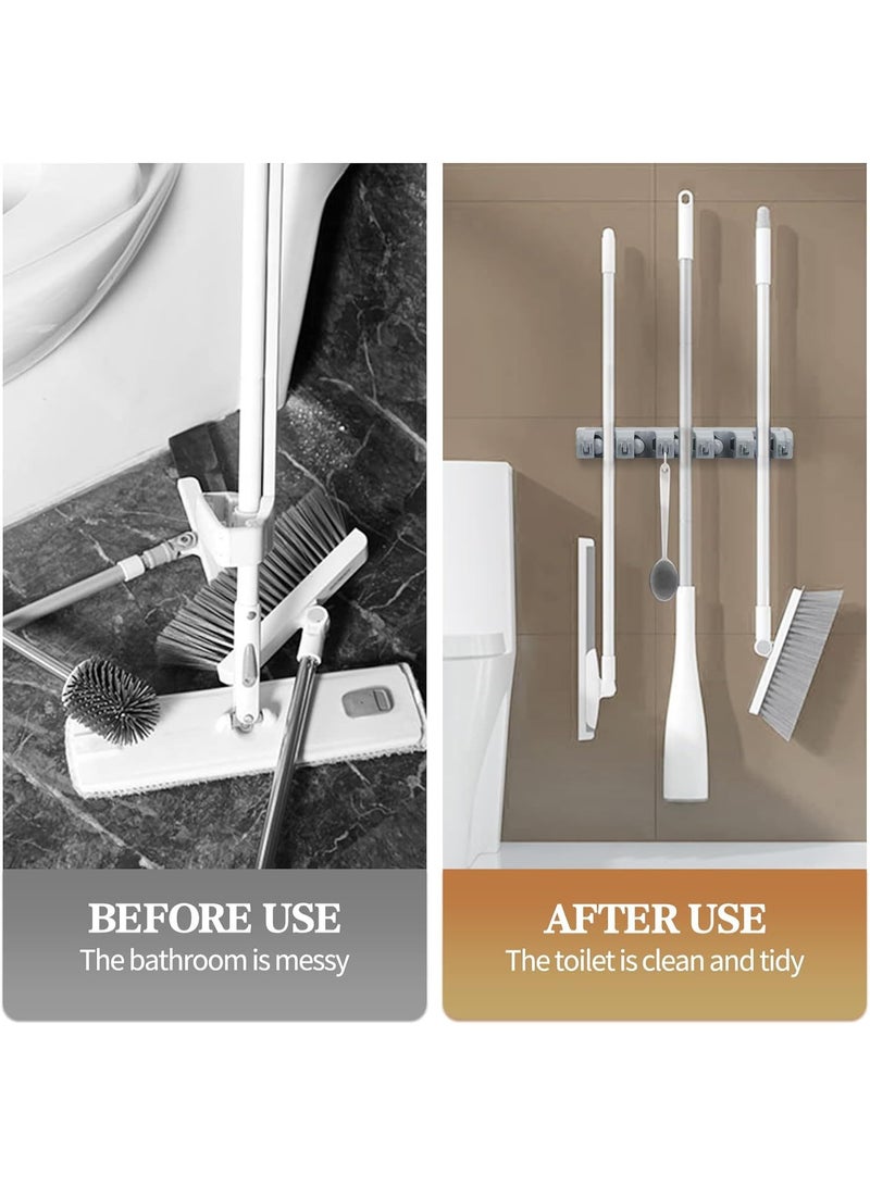 VIUAUAX xحامل ممسحة ومكنسة، منظم ممسحة ومكنسة مثبت على الحائط، رف تخزين موفر للمساحة لحديقة المطبخ والمرآب، مكاتب الغسيل، 5 أوضاع مع 6 خطافات - Image 4