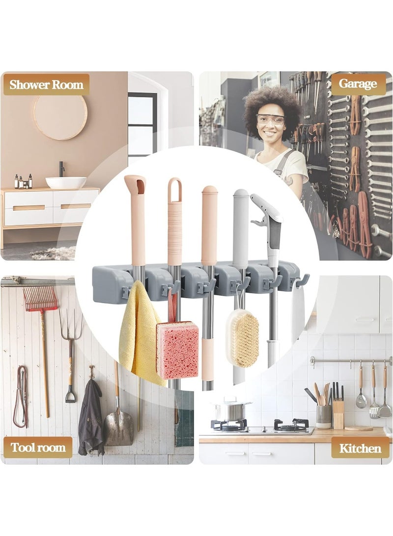 VIUAUAX xحامل ممسحة ومكنسة، منظم ممسحة ومكنسة مثبت على الحائط، رف تخزين موفر للمساحة لحديقة المطبخ والمرآب، مكاتب الغسيل، 5 أوضاع مع 6 خطافات - Image 5