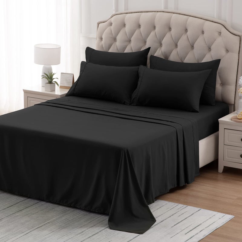 SLEEP ZONE Nanotex Super Soft Cooling Twin Bed Sheets Set for Kids 3 Piece - Easy Care Fitted Flat Sheet & Pillowcase Sets - Wrinkle Free  Fade Resistant  Deep Pocket 16"" (Black  Twin) - Image 4