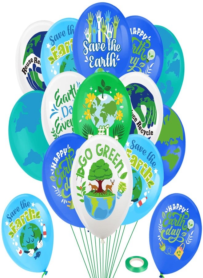 HOWAF 36pcs Happy Earth Day Balloons, Blue Green Earth Party Decorations Latex Balloon Earth Day Party Supplies Balloons for Environmental Protection Activities Decoration, Save Earth Balloon - Image 1