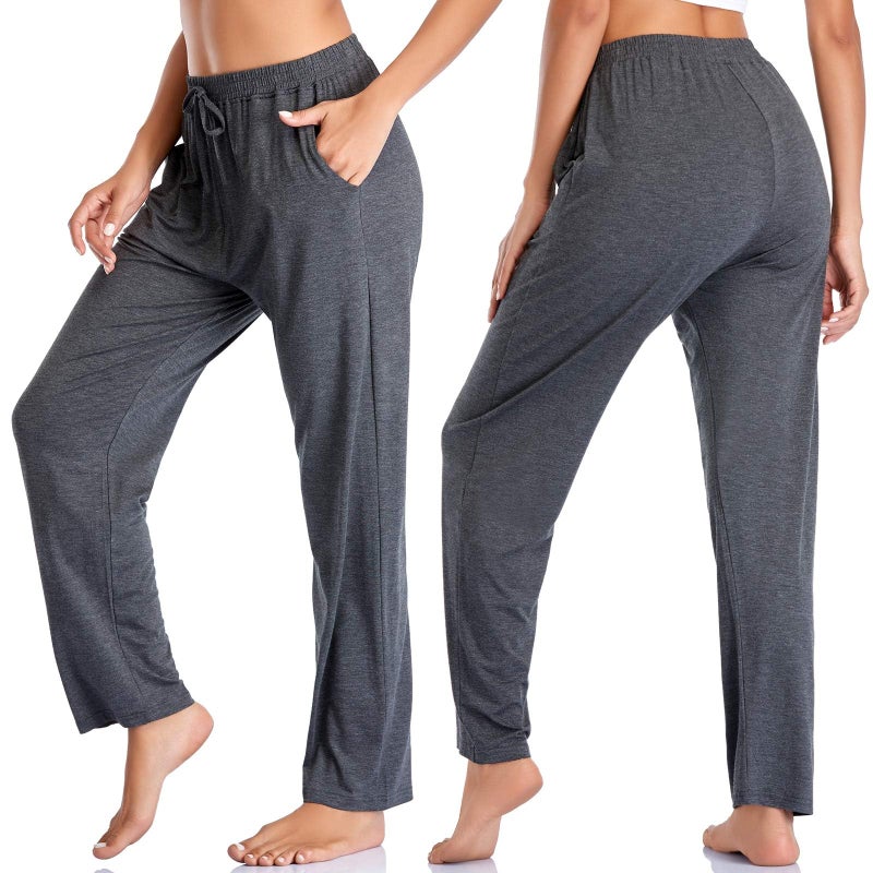 Envlon Womens Yoga Pants Comfortable Wide Leg Running Workout Pants Loose Straight Lounge Athletic Pants Dark Grey - Image 3