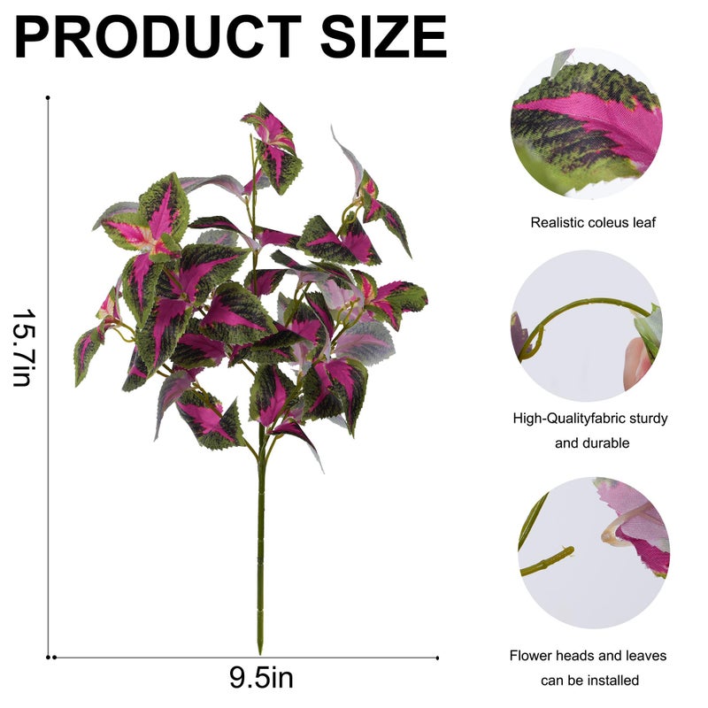 florisso Artificial Greenery Plants Outdoor, Faux Coleus Plants UV Resistant Silk Plants with Stems, Fake Plants for Outside Garden Patio Hanging Planter Pathway Front Porch Decoration(Red) - Image 3