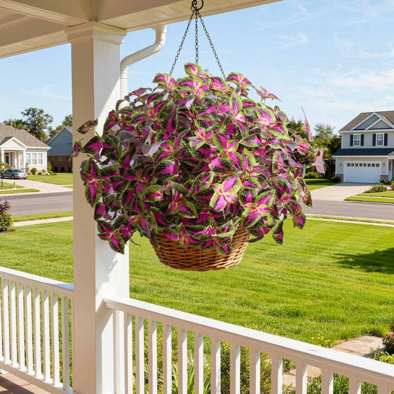 florisso Artificial Greenery Plants Outdoor, Faux Coleus Plants UV Resistant Silk Plants with Stems, Fake Plants for Outside Garden Patio Hanging Planter Pathway Front Porch Decoration(Red) - Image 5