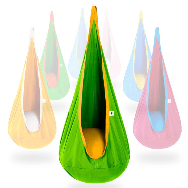 OUTREE Kids Pod Swing Seat Cotton Child Hammock Swing ChairSensory Swing for Indoor and Outdoor UseGreen and Yellow