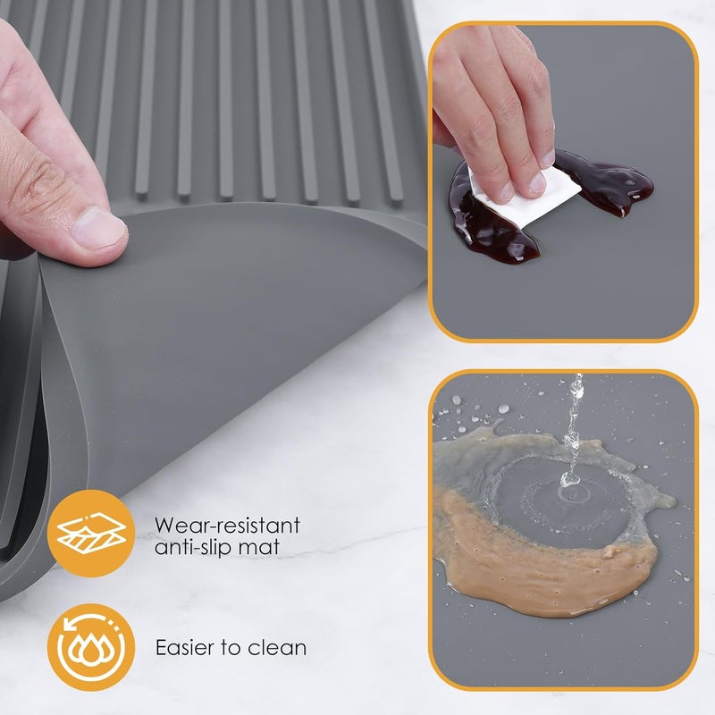 حصيرة سيليكون للقهوة من بحواف مرتفعة، مقاس 20 × 12 بوصة، حصيرة بار القهوة للأسطح، إكسسوارات بار القهوة تناسب أسفل ماكينة القهوة والإسبريسو، حصيرة تجفيف الأطباق (رمادي، مقاس 19.7 × 11.8 بوصة) - Image 2