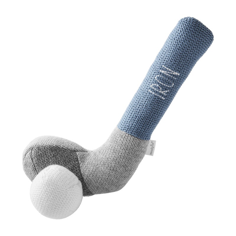 Mud Pie Childrens Goft Knit Rattle Blue Iron Club