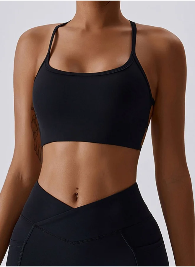 KAWN.YOGA KAWN YOGA Womens Cross Striped Back Sports Bra - Padded Low Impact Workout Yoga Bra with Removable Built in Bra