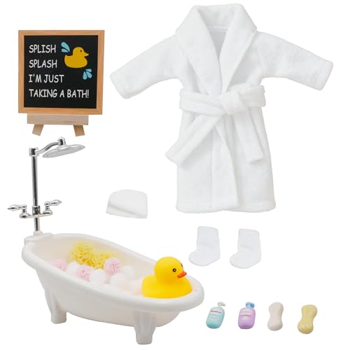 i-Beeboo Christmas Elf Doll Accessories Kit Over 10Pcs Holiday Elf Doll Bath Clothes Sets Include Bathrobe Socks Bathtub Towel for Christmas Decoration - Image 1