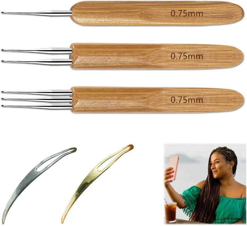 مجموعة أدوات دريدلوكس 5 قطع تشمل 3 قطع كروشيه دريدلوكس 1 خطاف 2 خطاف 3 خطافات إبرة نسج الشعر كروشيه، 2 قطع أدوات كروشيه شعر ملحقات إبرة دريدلوكس متداخلة للحرف الضفائر