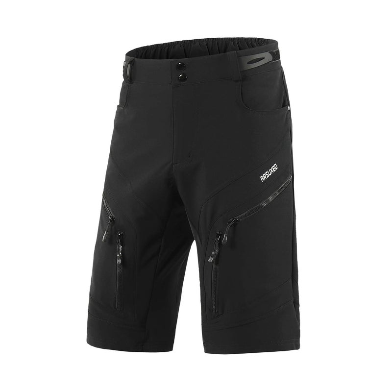 ARSUXEO Men's Loose Fit Cycling Shorts Mountain Bike Shorts Water Ressistant 1903 Black Size Large