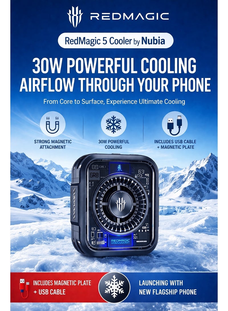 ريد ماجيك مبرد هاتف ريد ماجيك 5 – مروحة تبريد مغناطيسية بقدرة 30 واط مع مشتّت حراري شبه موصل | مناسب لهواتف أندرويد وآيفون والآيباد والأجهزة اللوحية – مثالي للألعاب والبث المباشر - Image 2