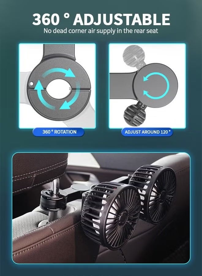 Arabest Cooling Car Fan, USB Powered Automobile Cooling Fan for Car Backseat, Headrest 360 Degree Rotatable Dual Head Speed Rear Seat Air Fan 3 Speed Strong Wind Rear Seat Air Circulation Fan - Image 5
