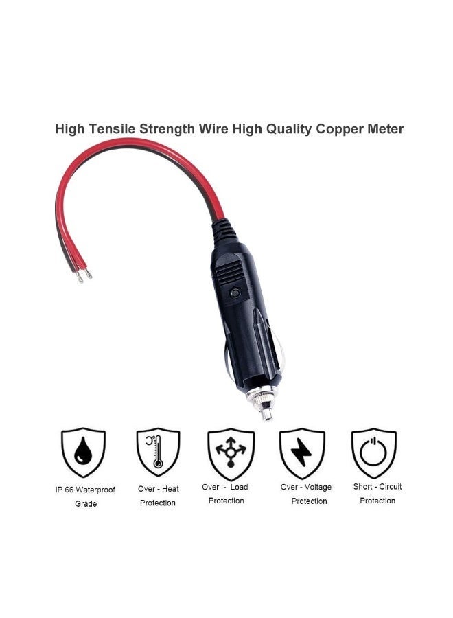 fantasize محول قابس ولاعة سجائر 12 فولت 2 قطعة، موصل ذكر مع كابل تمديد 30 سم 16AWG، فيوز 15 أمبير وضوء LED، مقبس بديل مفصول لملحقات السيارة - Image 3