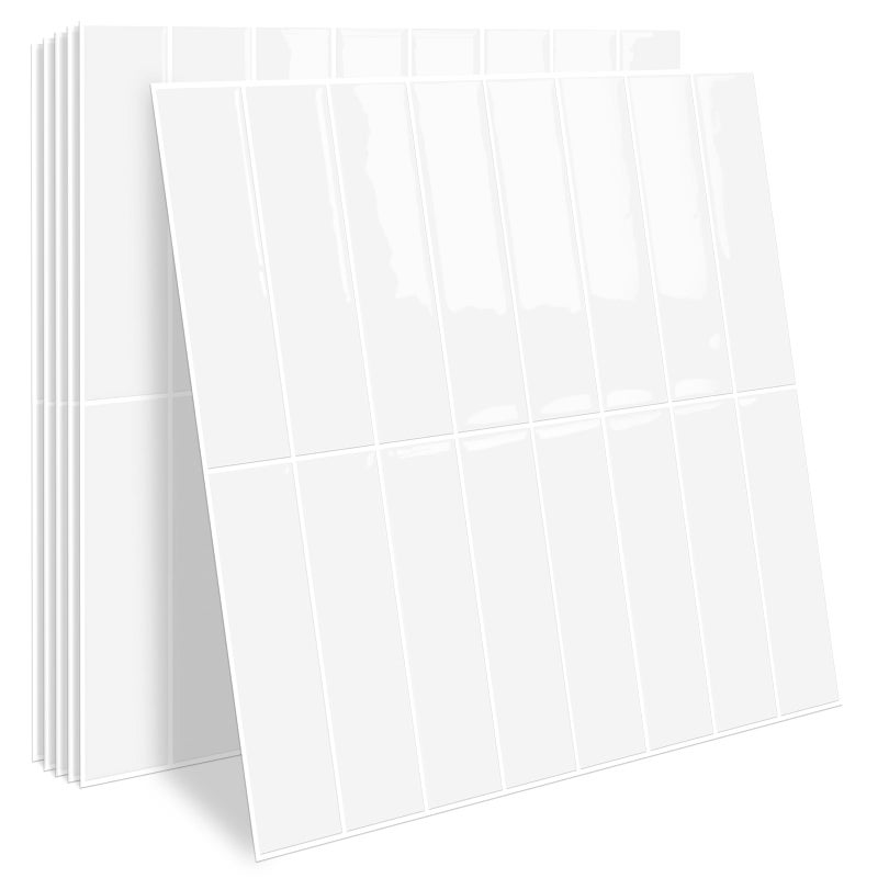 MORCART Upgraded Peel and Stick Backsplash, 10 Sheets of 11.8"x11.8" - 3D Adhesive Waterproof Wall Tiles for Kitchen Countertop, Bathroom, Subway Tiles, White - Image 1