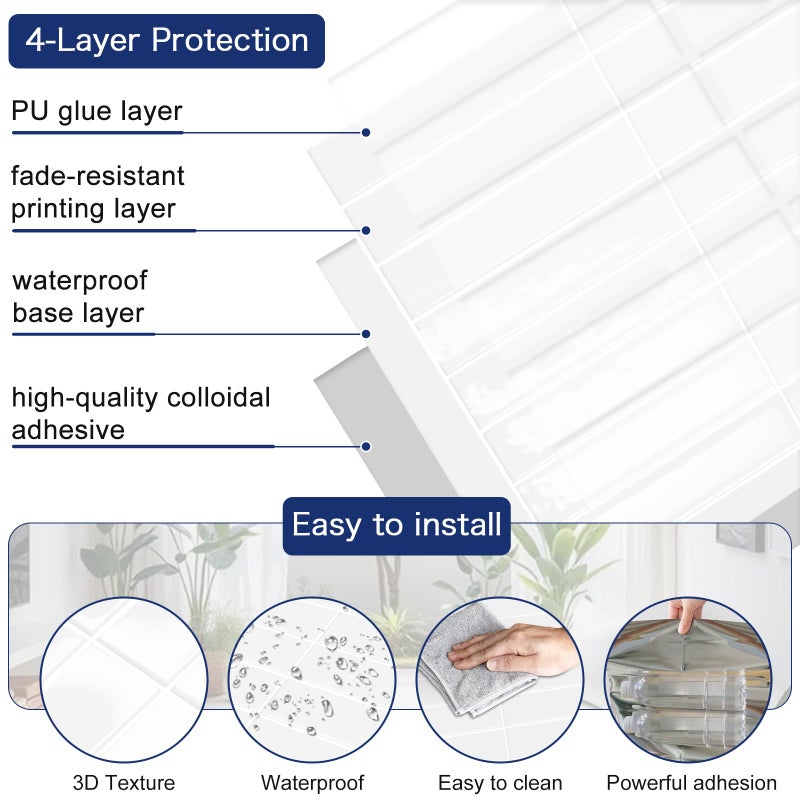 MORCART Upgraded Peel and Stick Backsplash, 10 Sheets of 11.8"x11.8" - 3D Adhesive Waterproof Wall Tiles for Kitchen Countertop, Bathroom, Subway Tiles, White - Image 3