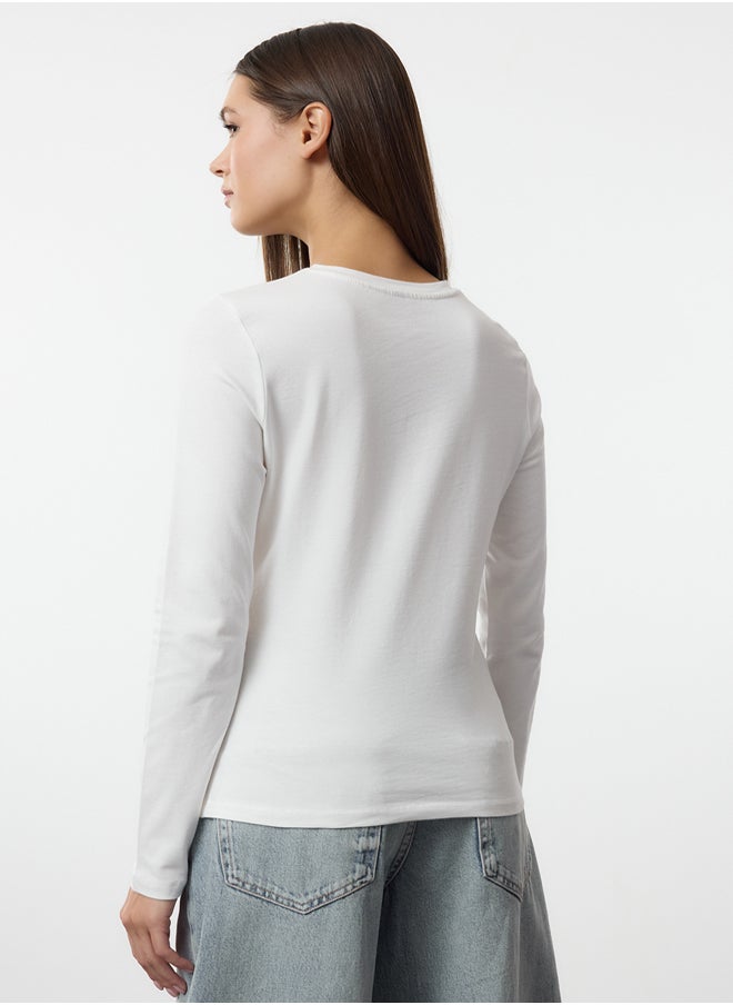 Ecru Single Slit Detailed Gathered Crew Neck Knitted Blouse TWOAW24BZ00388