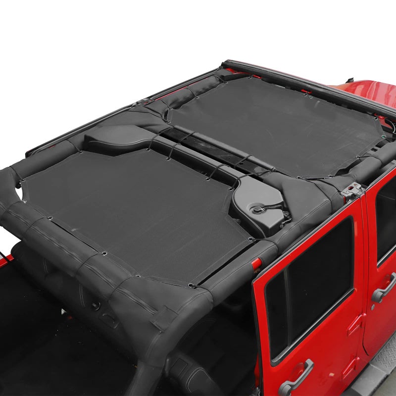 JeCar JKU Sun Shade Mesh Sunshade Provides UV Sun Protection for Jeep Wrangler 20072018 JK Unlimited 4 Door Front Rear 2 Pieces