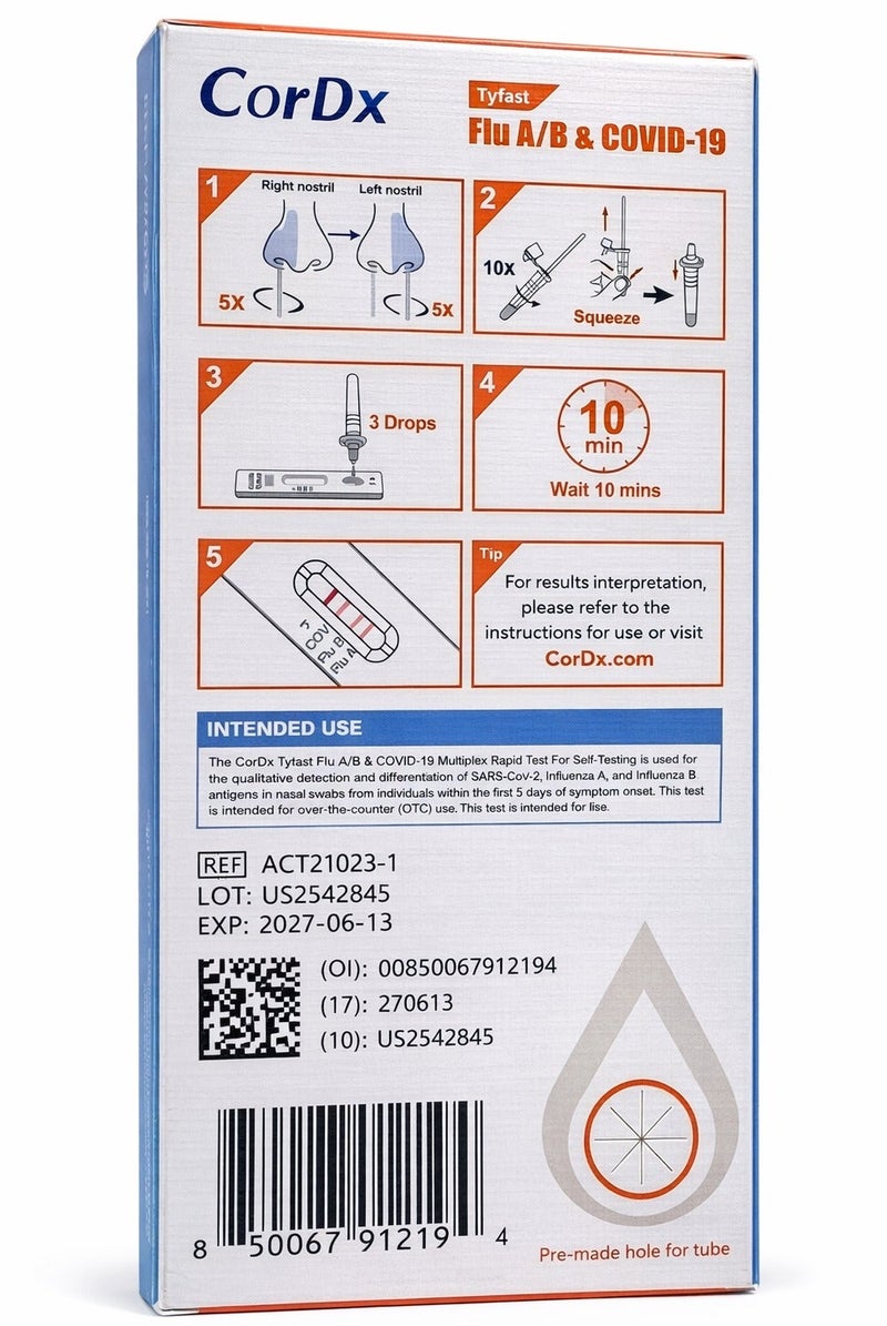 CorDx Multiplex Rapid Test, At Home, Flu A/B & COVID-19 - 1 Each - Image 2