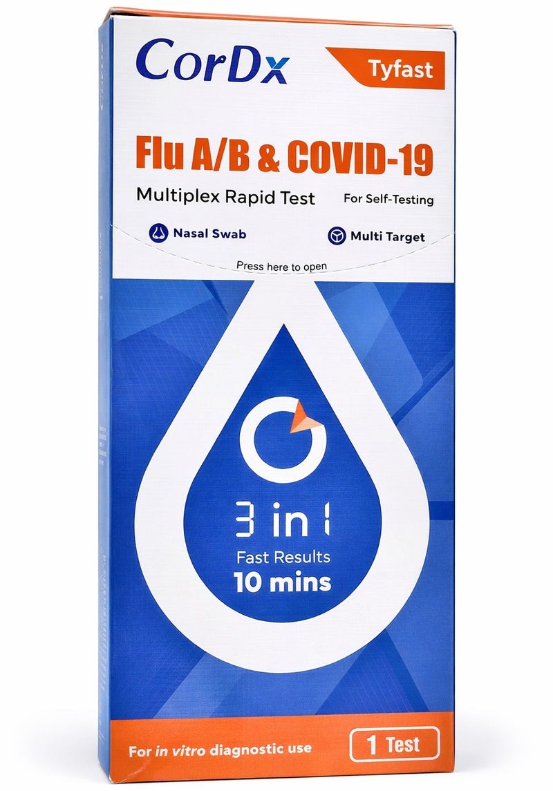 CorDx Multiplex Rapid Test, At Home, Flu A/B & COVID-19 - 1 Each - Image 1
