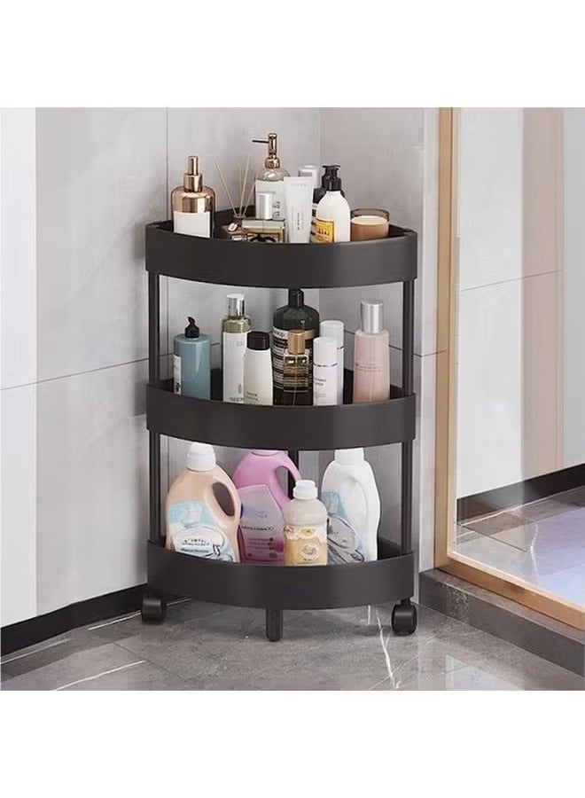 3-Story Bathroom Corner Cabinet Triangle Rack Floor-To-Ceiling Multi-Layer Storage Rack Storage Rack Kitchen Bathroom Cabinet  Black - Image 1