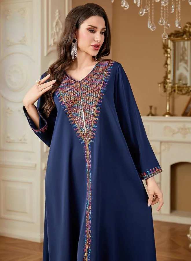 Take Two  Women Navy Sequined Panel V Neck Jalabiya for Women | Best Price UAE
