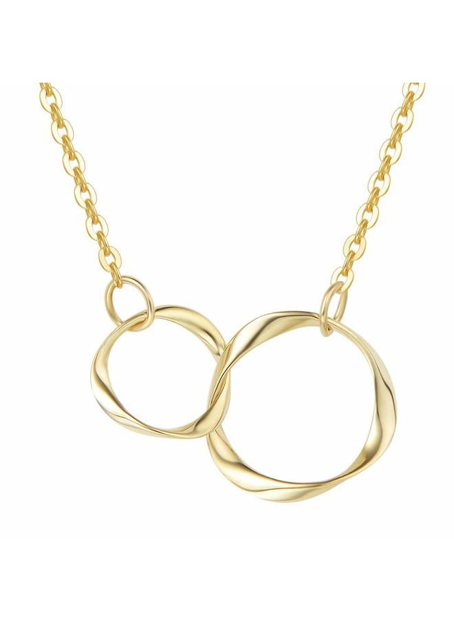 Agvana 14K Solid Real Gold Two Interlocking Infinity Eternity Circles Necklace for Women Mother Daughter Necklace Fine Jewelry Anniversary Birthday Gifts for Women Girls Mom Her, Metal - Image 1