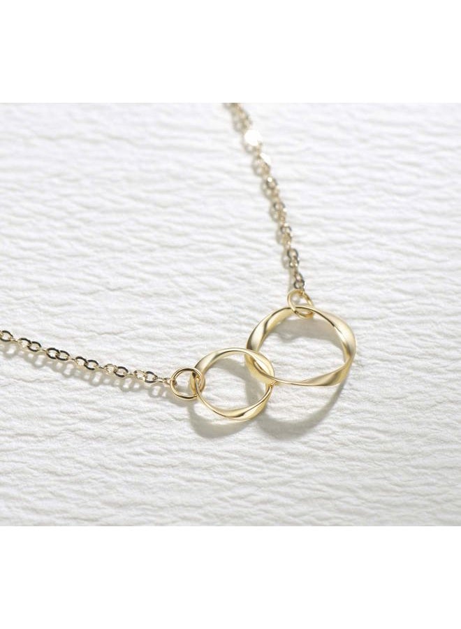 Agvana 14K Solid Real Gold Two Interlocking Infinity Eternity Circles Necklace for Women Mother Daughter Necklace Fine Jewelry Anniversary Birthday Gifts for Women Girls Mom Her, Metal - Image 4