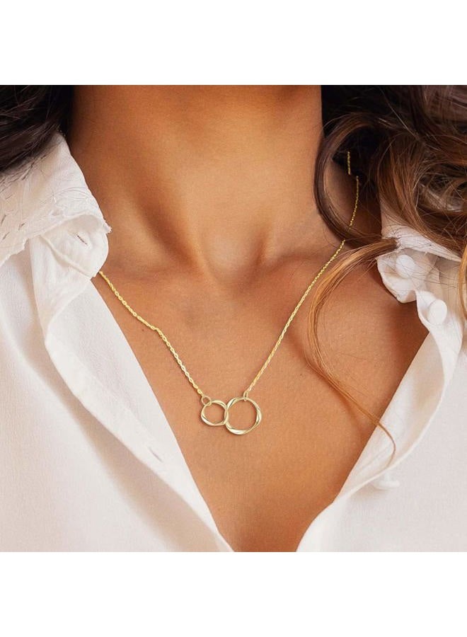 Agvana 14K Solid Real Gold Two Interlocking Infinity Eternity Circles Necklace for Women Mother Daughter Necklace Fine Jewelry Anniversary Birthday Gifts for Women Girls Mom Her, Metal - Image 2
