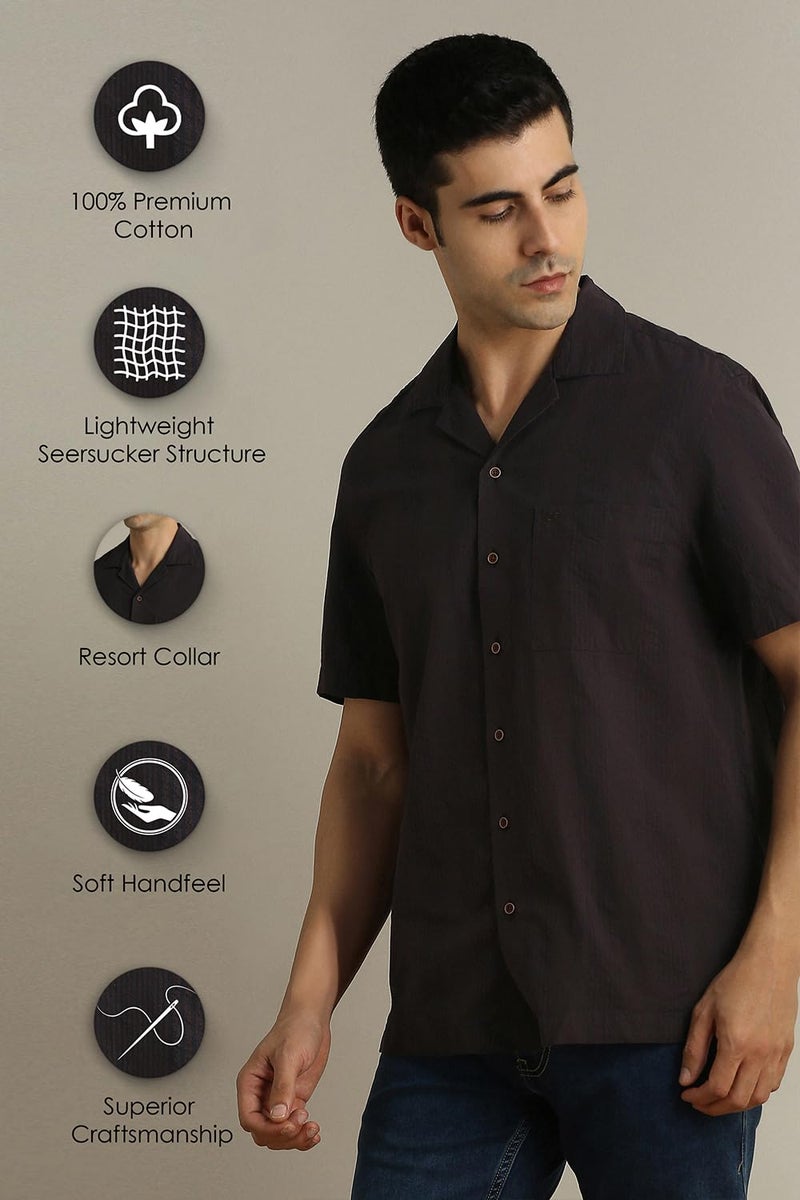 Peter England Men Brown Regular Fit Stripe Half Sleeves Casual Shirt - Image 4