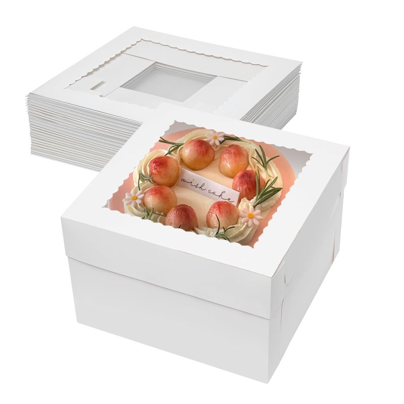 Mcfleet 10pcs Cake Boxes 10 Inch 10x10x8 Tall Cake Boxes with Window for Tier Baking Disposable Bakery Containers with Lids White Large Cardboard Bakery Take Out Carrier for Wedding Birthday Party