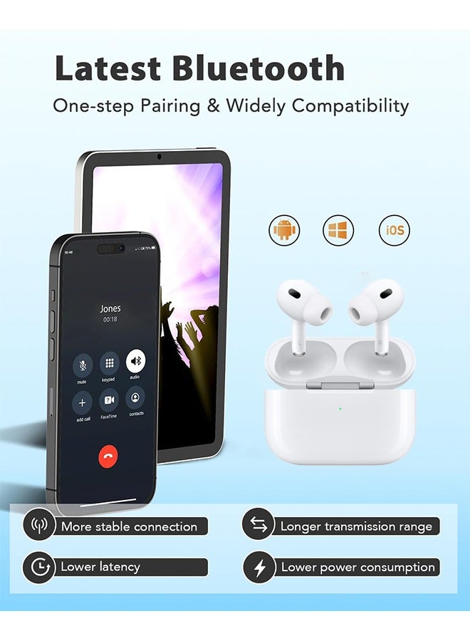 Wireless Earbuds, Bluetooth Headphones, Active Noise Cancellation, Personalized Spatial Audio, High-Fidelity Sound, USB-C Charging, White