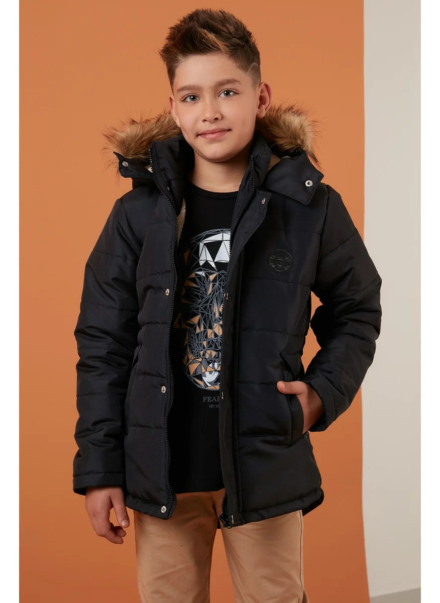 Lela Collar Faux Fur Plush Lined Hooded Winter Coat Boy's Coat 6036024