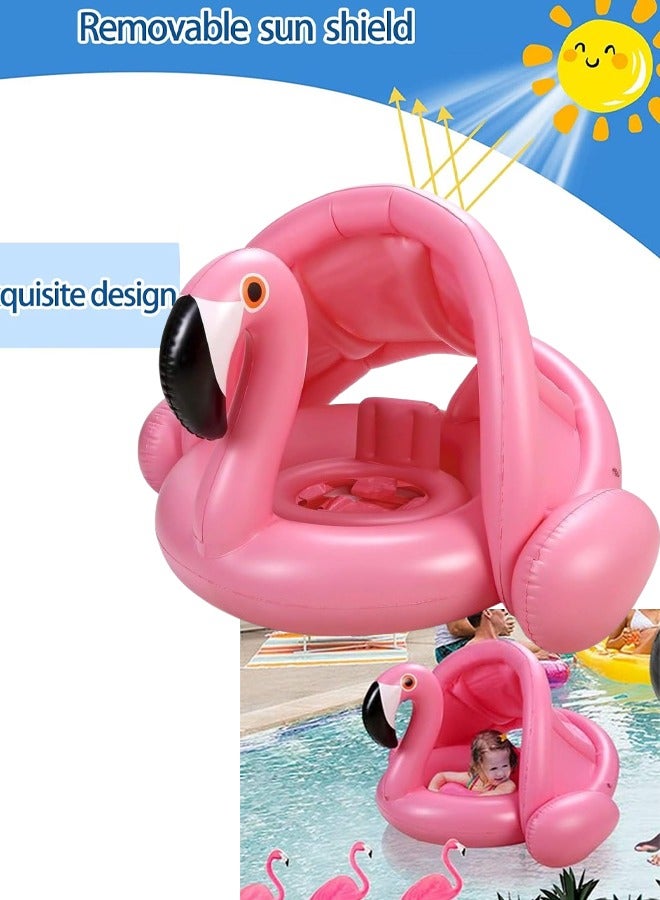 TAPIT Baby pool float,Swimming Pool Float Boat with Sun Protection Canopy Inflatable Pool Float Yacht Ring Awning Inflatable Swimming Training Float Seat for Boys Girls Summer Outdoor (Flamingo) - Image 1