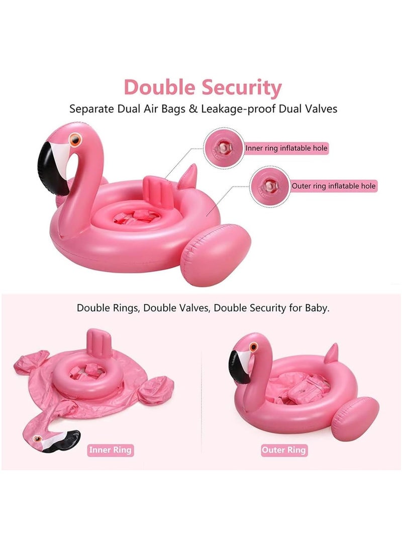 TAPIT Baby pool float,Swimming Pool Float Boat with Sun Protection Canopy Inflatable Pool Float Yacht Ring Awning Inflatable Swimming Training Float Seat for Boys Girls Summer Outdoor (Flamingo) - Image 3