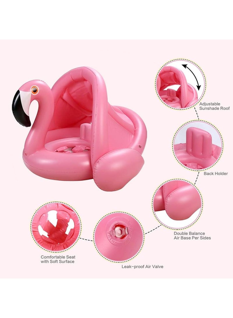 TAPIT Baby pool float,Swimming Pool Float Boat with Sun Protection Canopy Inflatable Pool Float Yacht Ring Awning Inflatable Swimming Training Float Seat for Boys Girls Summer Outdoor (Flamingo) - Image 2