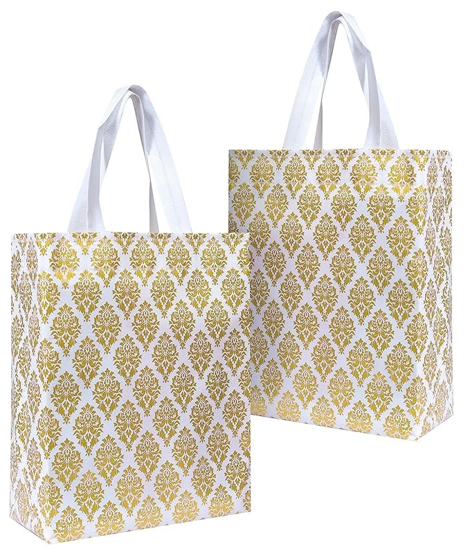 KOOGLY Small Size Shopping Bag | Carry Bag for Return Gifts | Gift Bags | Tote Bags Glossy Metallic White Printed Bag(Pack of10 Pcs)… - Image 1
