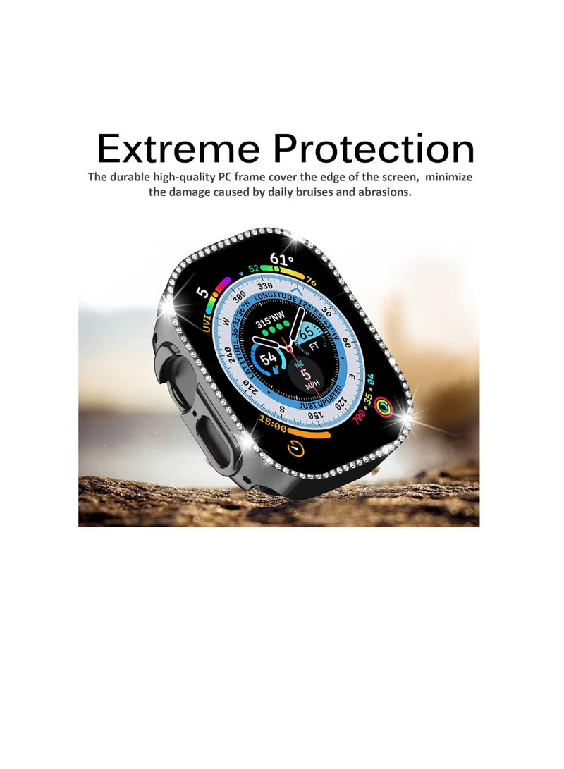 Compatible Apple Watch Ultra Case 49mm[Without Screen Protector], Hard PC Bumper Cover Bling Crystal Diamond Rhinestone Anti-Scratch Protective Case for iWatch Ultra 49mm(Black) - Image 2