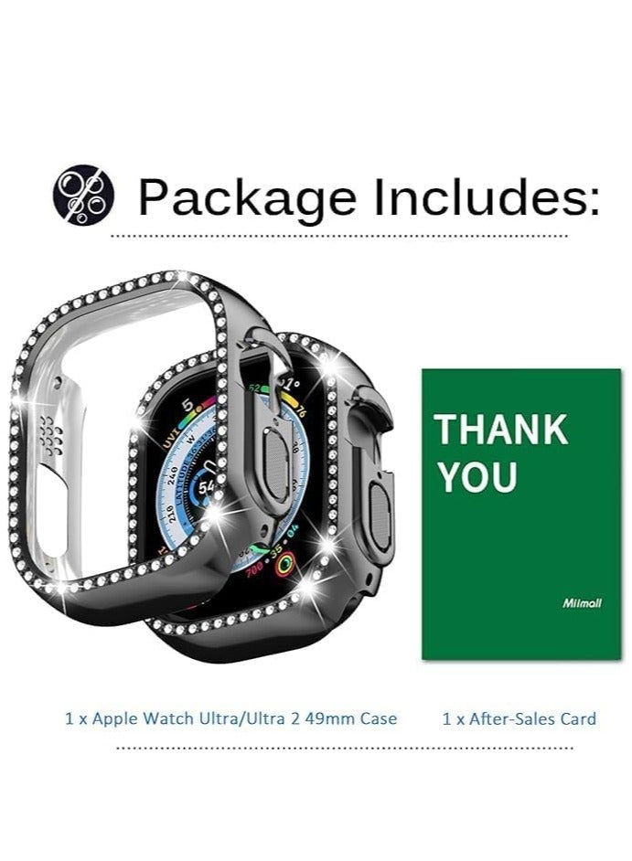 Compatible Apple Watch Ultra Case 49mm[Without Screen Protector], Hard PC Bumper Cover Bling Crystal Diamond Rhinestone Anti-Scratch Protective Case for iWatch Ultra 49mm(Black) - Image 3