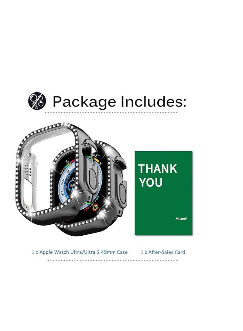 Compatible Apple Watch Ultra Case 49mm[Without Screen Protector], Hard PC Bumper Cover Bling Crystal Diamond Rhinestone Anti-Scratch Protective Case for iWatch Ultra 49mm(Black) - Image 4