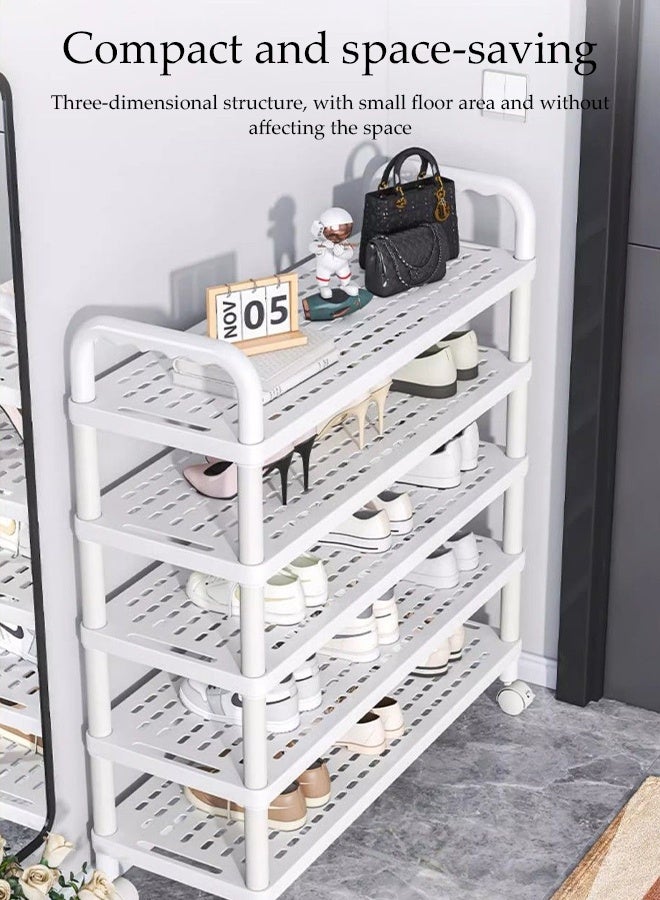DUNISO 5 Tier Shoe Rack，Storage Shelf with Wheels，Rolling Free Standing Shoe Storage with Handles，for Bedroom, Closet, Living Room, Entryway - Image 4