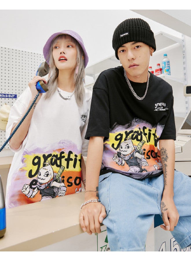 EPTISON casual Loose-fit Round Neck Printed Cotton T-shirt Short Sleeve Couple Outfit For Men & Women - Image 1