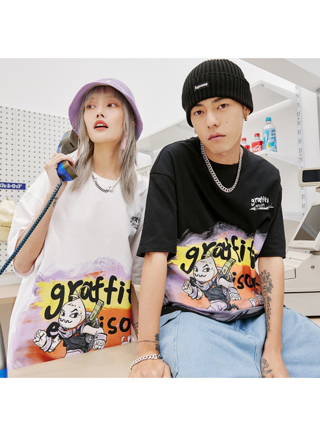 EPTISON casual Loose-fit Round Neck Printed Cotton T-shirt Short Sleeve Couple Outfit For Men & Women - Image 3
