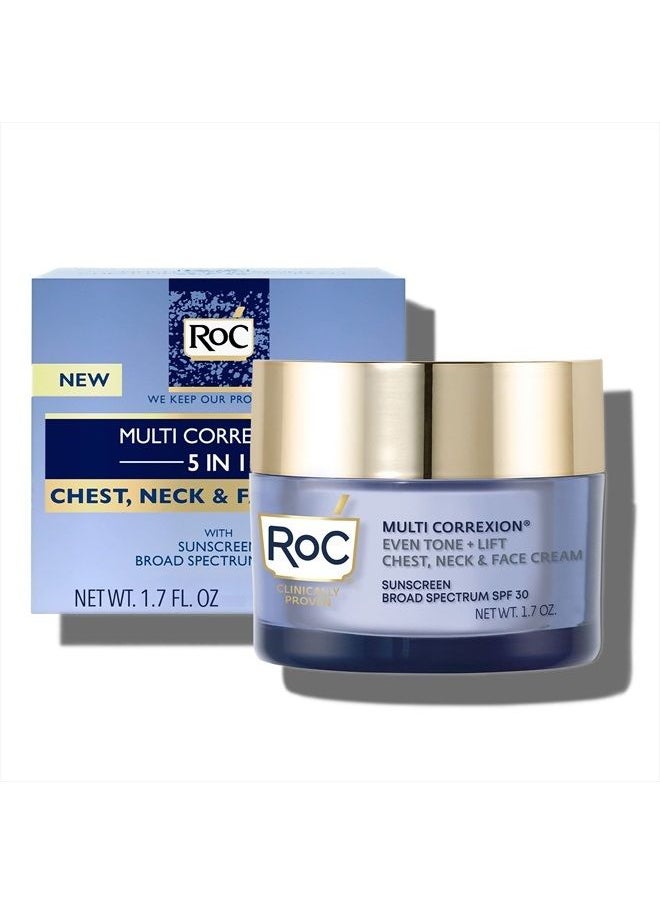 RoC - 5 In 1 Multi Correxion Chest, Neck And Face Moisturizer Cream With SPF 30, For Neck Firming and Wrinkles, Vitamin E And Shea Butter, Oil Free Skin Care, 1.7 Oz - Image 1