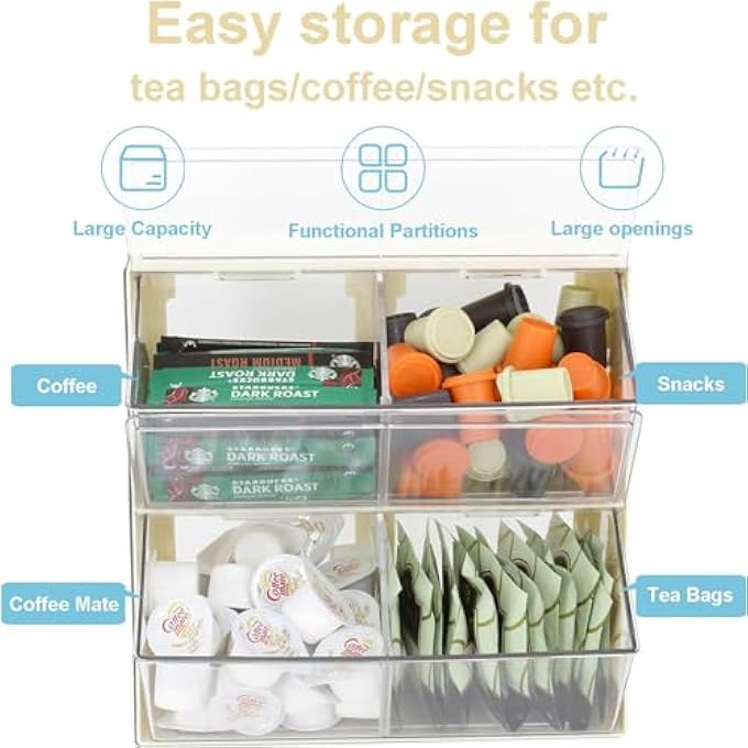 Antole Tea Bag HolderStackable Tea Bag Organizer With LidCoffee Pod HolderTea Station OrganizerMultiPurpose Food Storage Organizer Bins For Sugar PacketCoffeeIn KitchenPantry White - Image 5