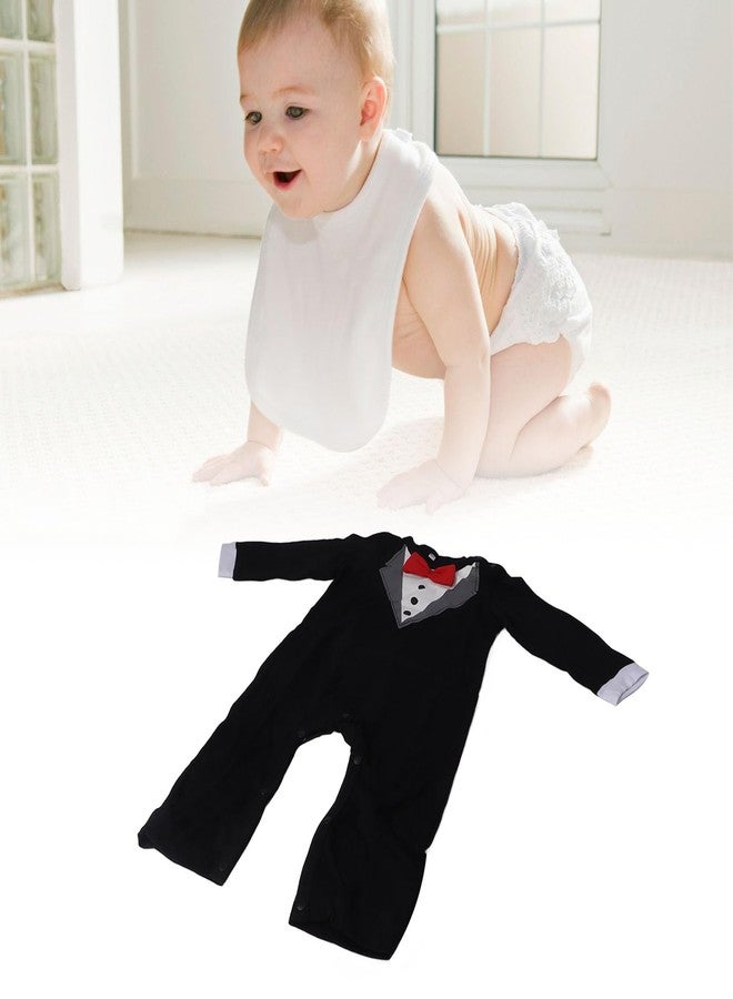 Fdit 80cm Baby Tuxedo Onesie Long Sleeve Newborn Gentleman Romper Jumpsuit with Bow Tie Black - Image 2