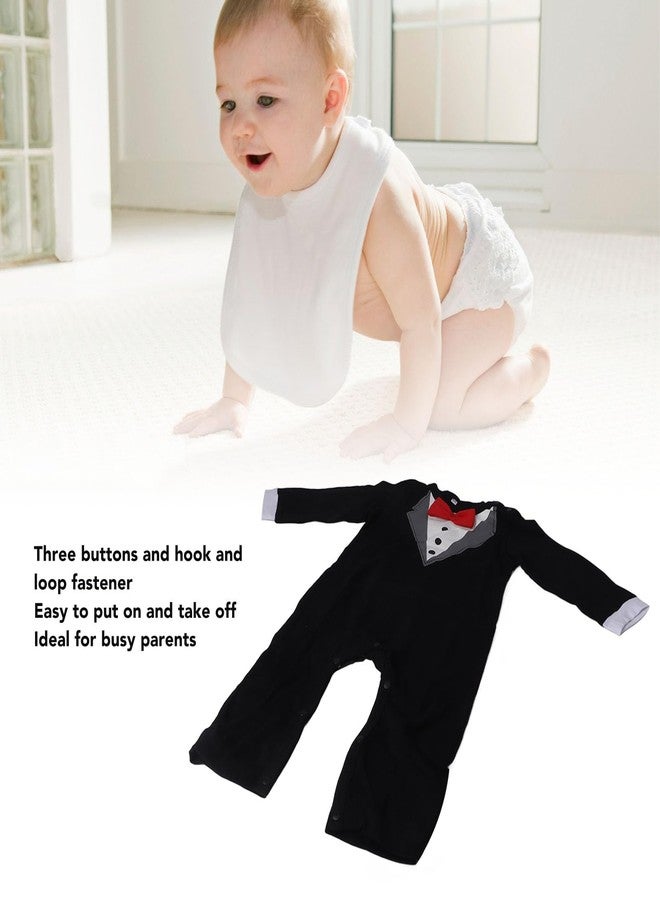 Fdit 80cm Baby Tuxedo Onesie Long Sleeve Newborn Gentleman Romper Jumpsuit with Bow Tie Black - Image 4