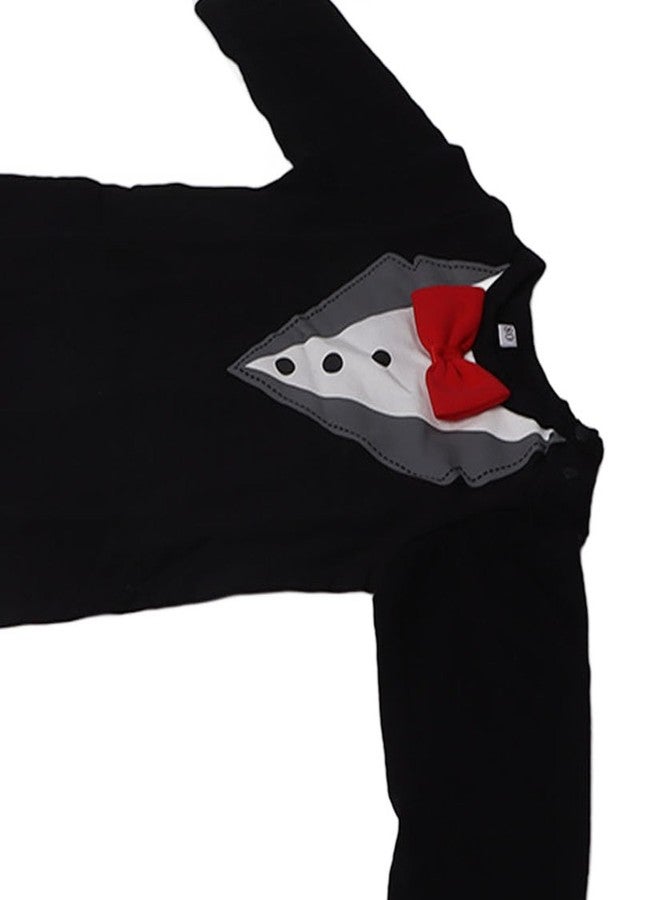 Fdit 80cm Baby Tuxedo Onesie Long Sleeve Newborn Gentleman Romper Jumpsuit with Bow Tie Black - Image 5