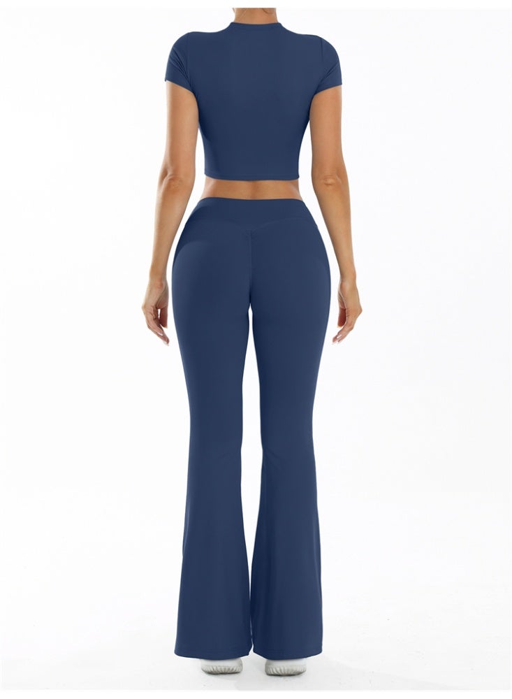 general 2 Pieces Yoga Set Gym Sportswear Workout Clothes Sport Flared Leggings Short Sleeve Tracksuits - Image 4